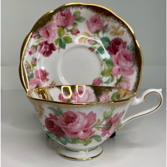 EUC RARE Royal Albert Crest Series Unnamed Gold Rose Bone China Teacup Saucer - Picture 3 of 10